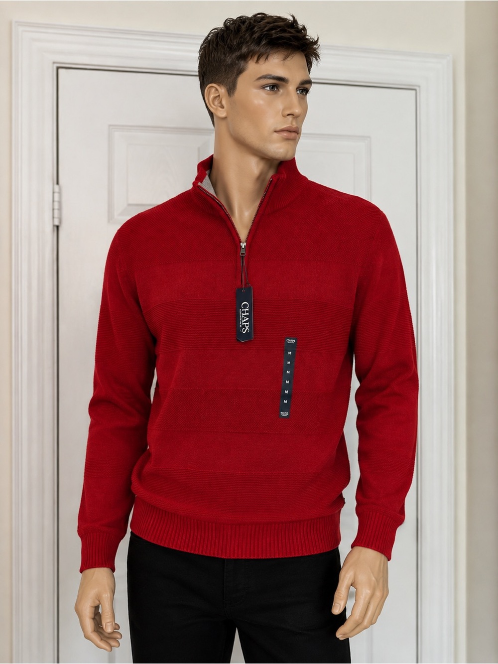 Chaps Men's Bright Red Half-Zip Sweater